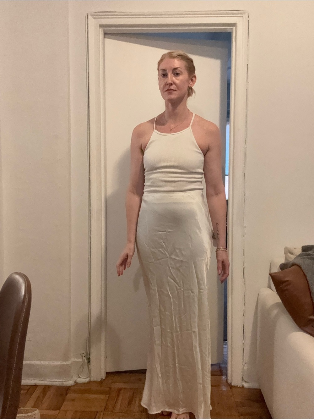 Womens White Silk Maxi Skirt